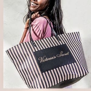 NWT Victoria Secret black &white striped tote bag
